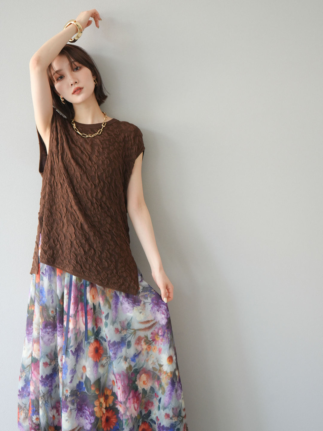 【預購】Pokopoko 無袖針織套頭衫/棕色