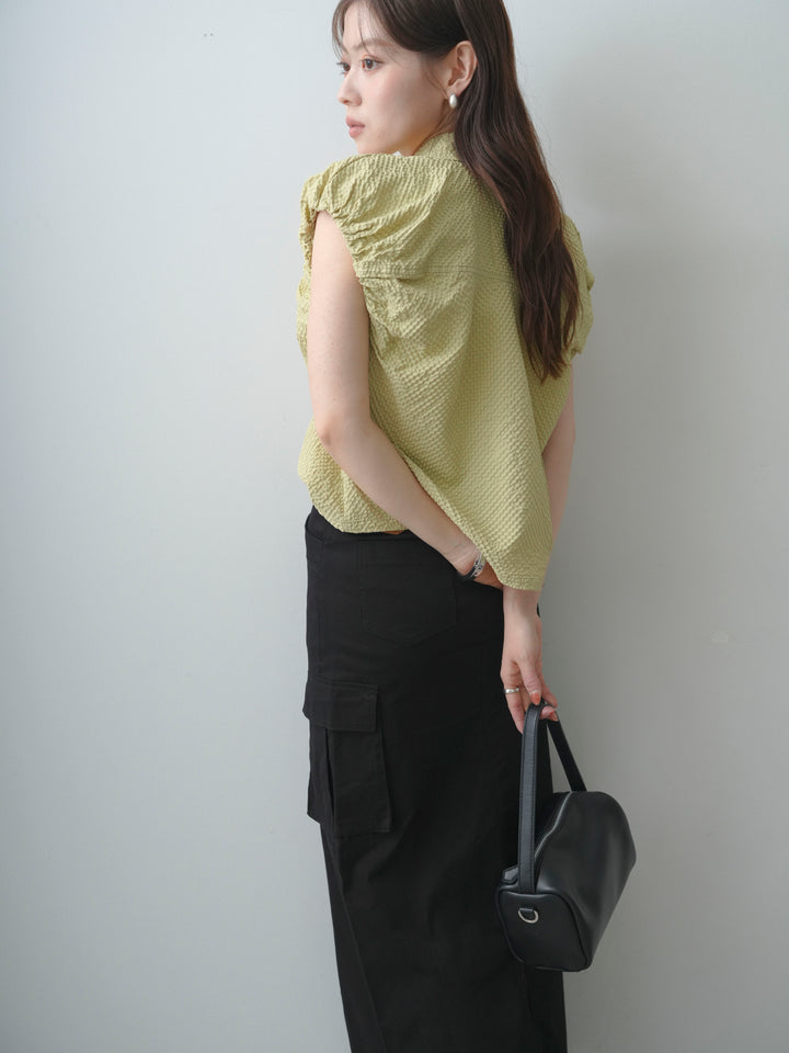 [SET]シアサッカーバルーンスリーブノースリシャツ+シアサッカーバルーンスリーブノースリシャツ(2set)