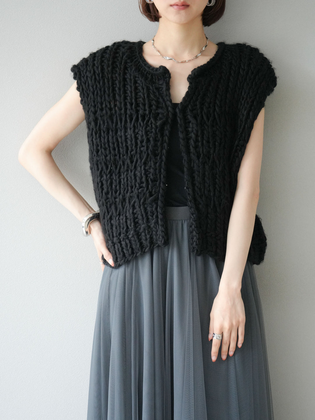 [予約]ハンドニットローピングベスト/ブラック
