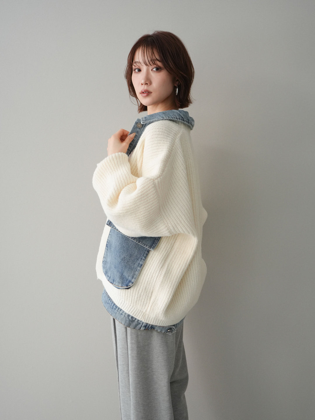 [予約]デニムドッキングオーバーニットジャケット/offwhite