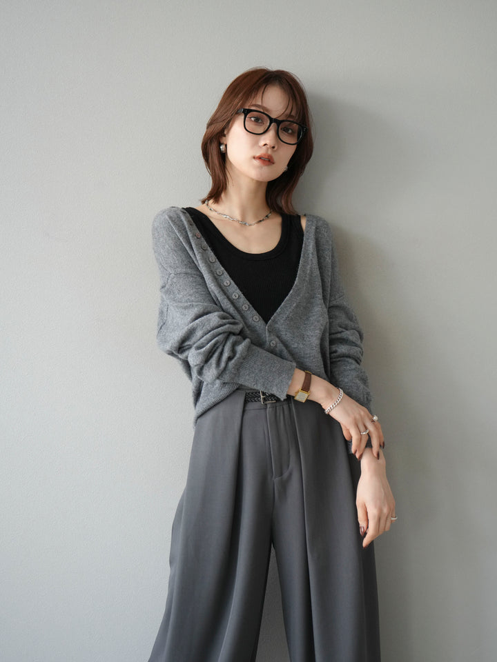 [予約]デザインボタンニットカーディガン＆タンクトップSET/グレー