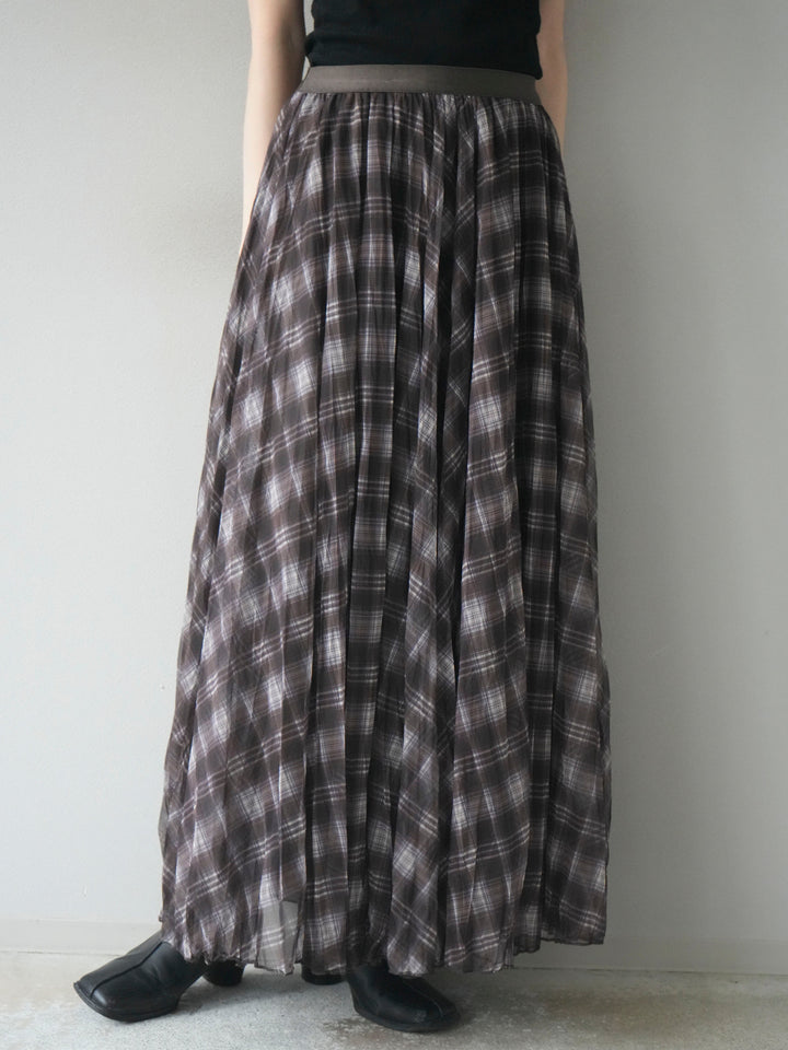 [予約]チェック柄ワッシャープリーツスカート/brown