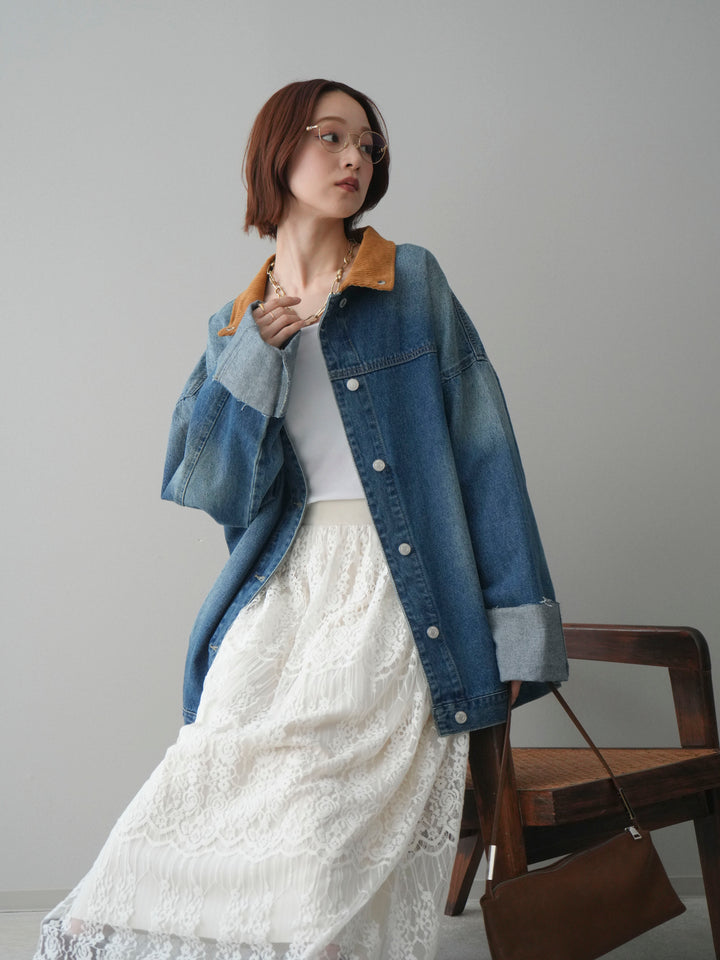 [予約]コーデュロイ×デニムミドルジャケット/blue