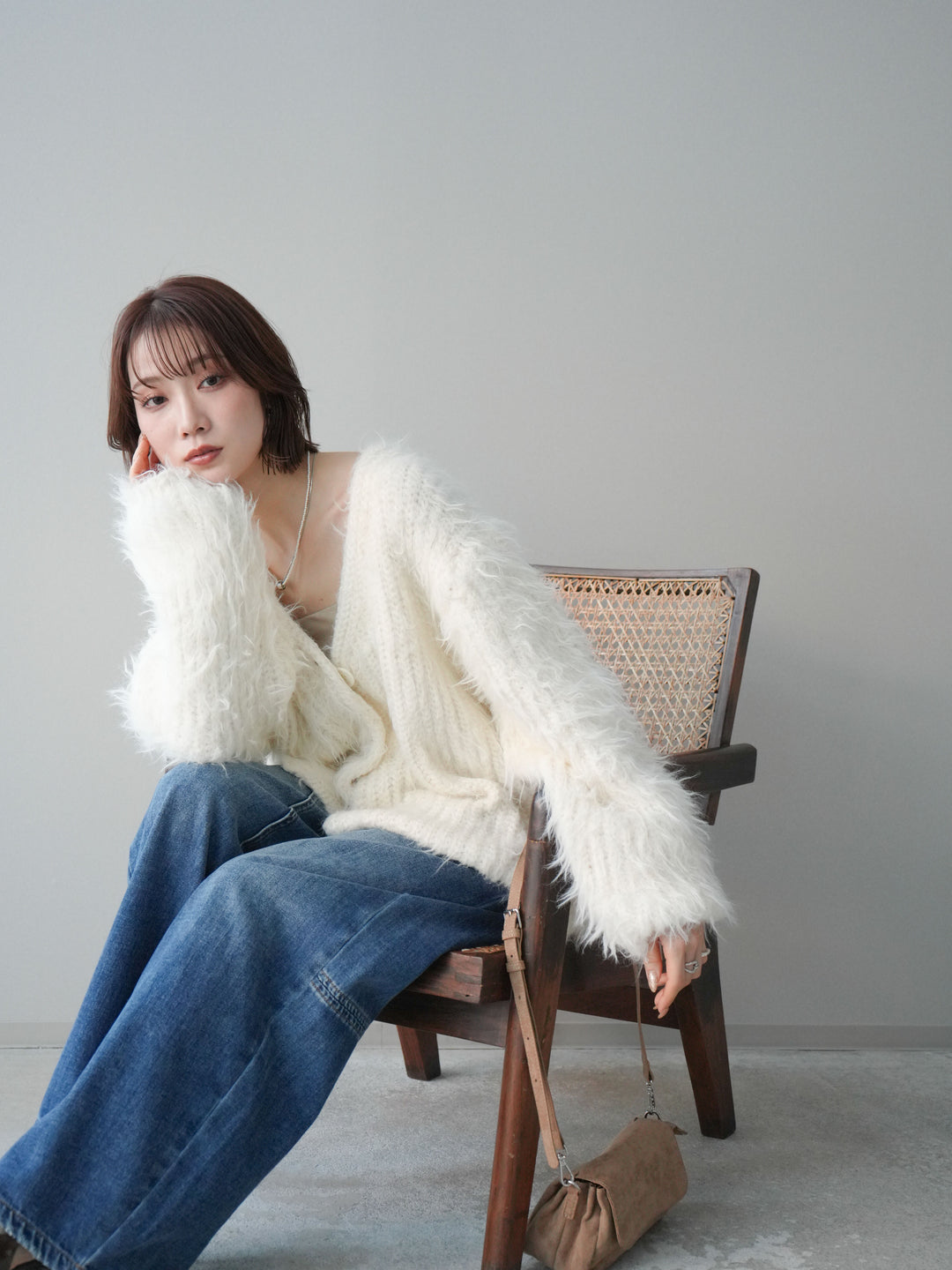 [SET]シャギーオーバーニットカーディガン+選べるアクセセット(2set)