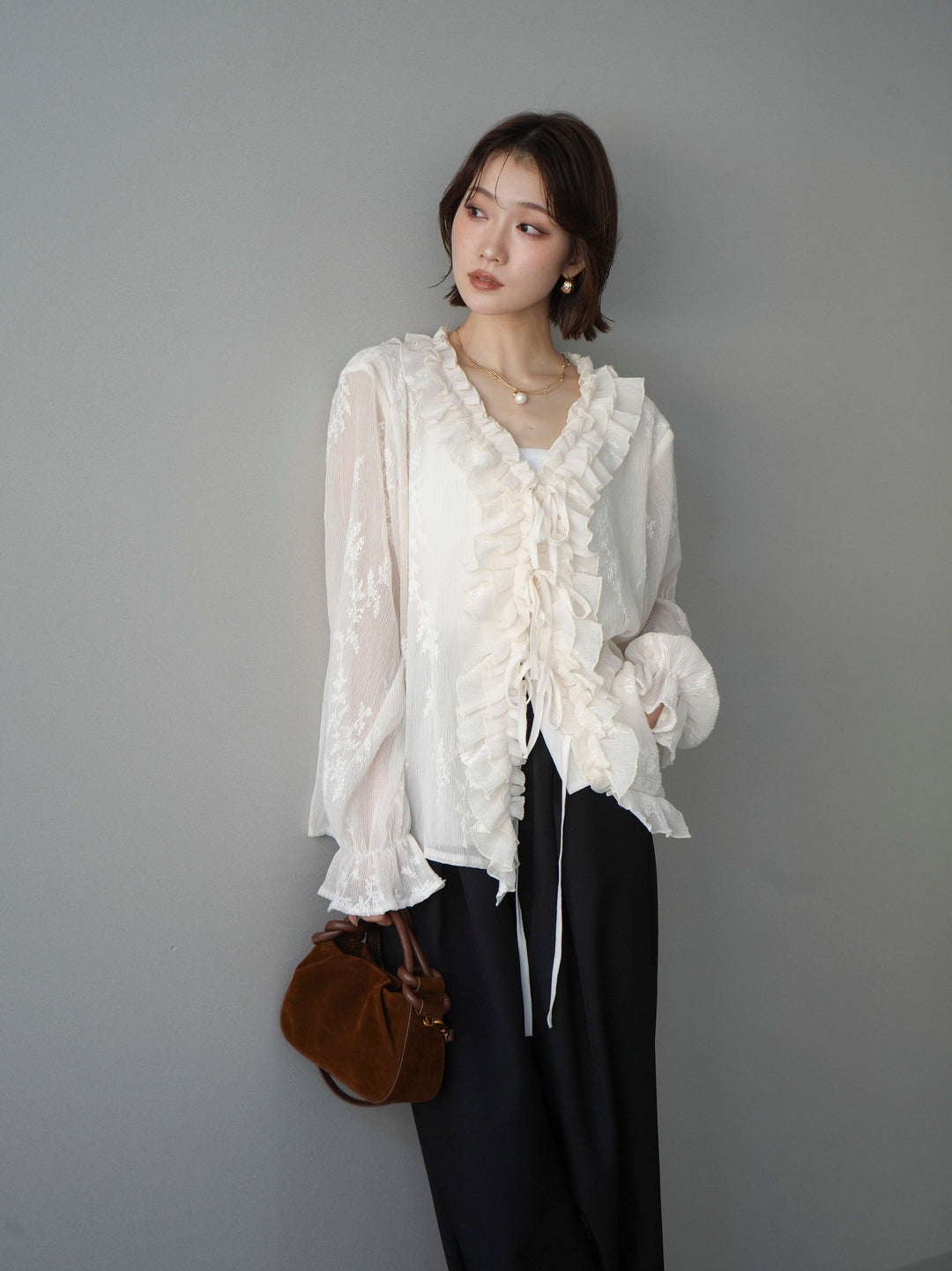 [予約]楊柳ラッフルフリルカーディガン/ivory