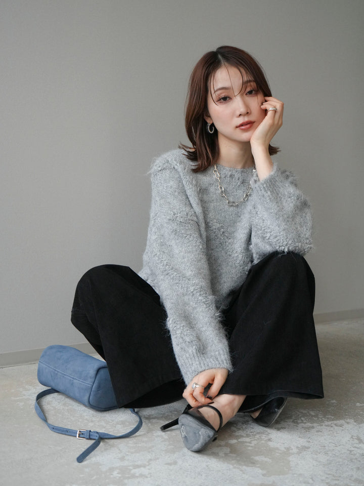 [予約]ブークレラインデザインニットプルオーバー/gray