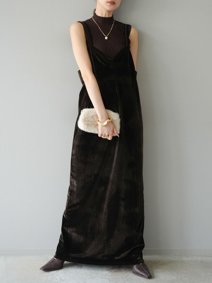 [予約]ボトルネックワッフル編みノースリーブニットトップス/ブラウン