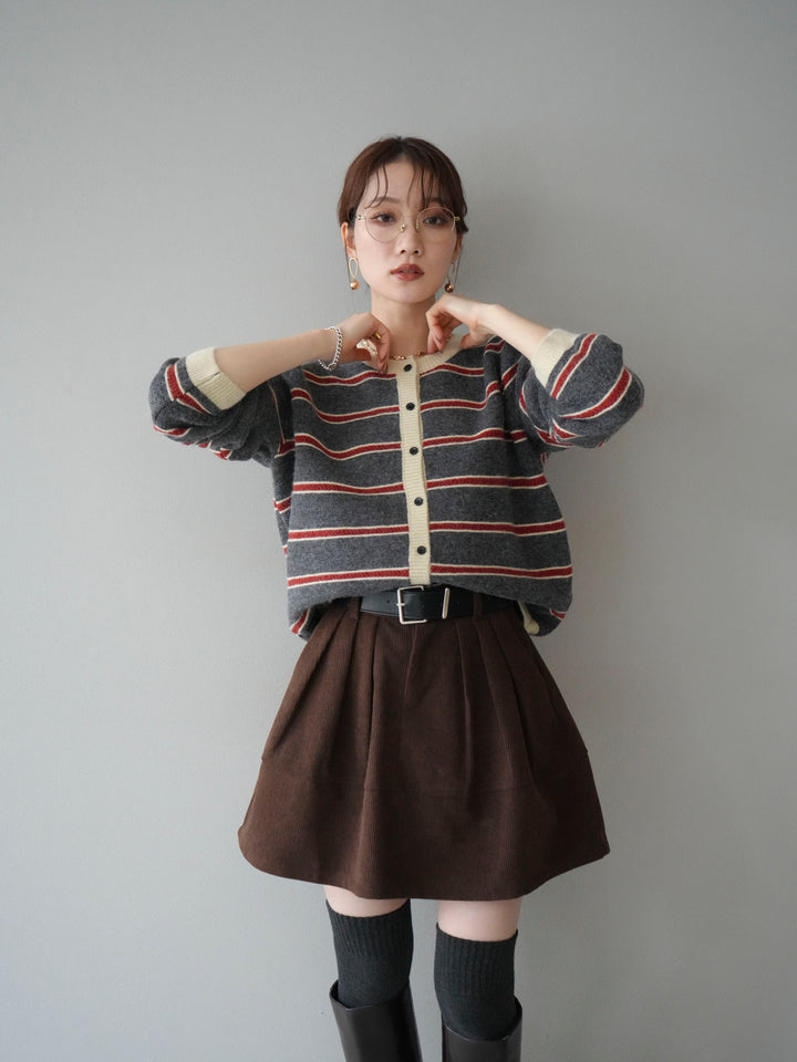 [予約]配色ボーダーニットカーディガン/gray