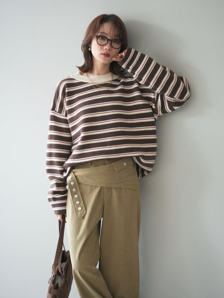 [予約]モックネックボーダーニットプルオーバー/brown