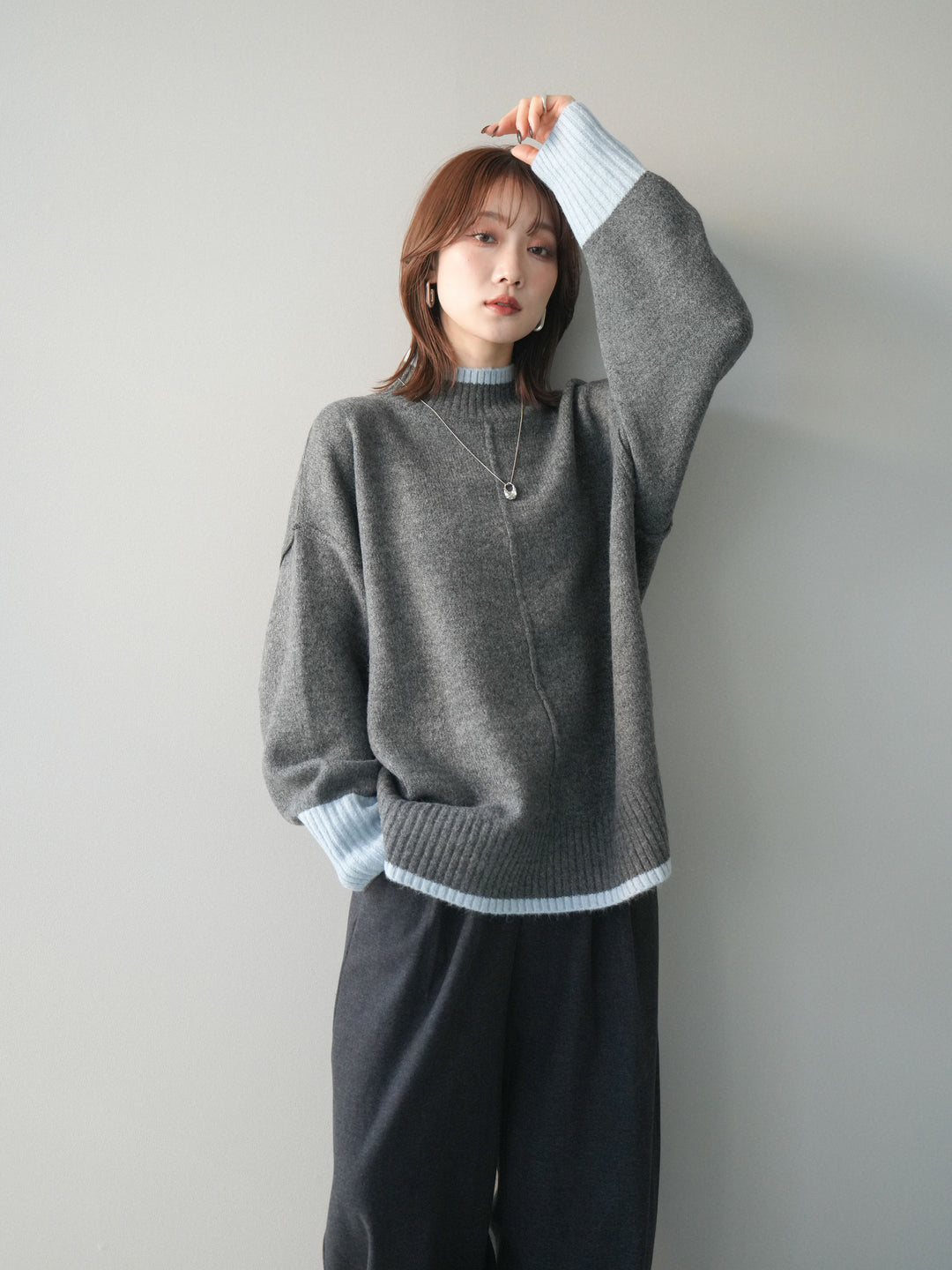 [SET]配色ハイネックニットプルオーバー+配色ハイネックニットプルオーバー(2set)