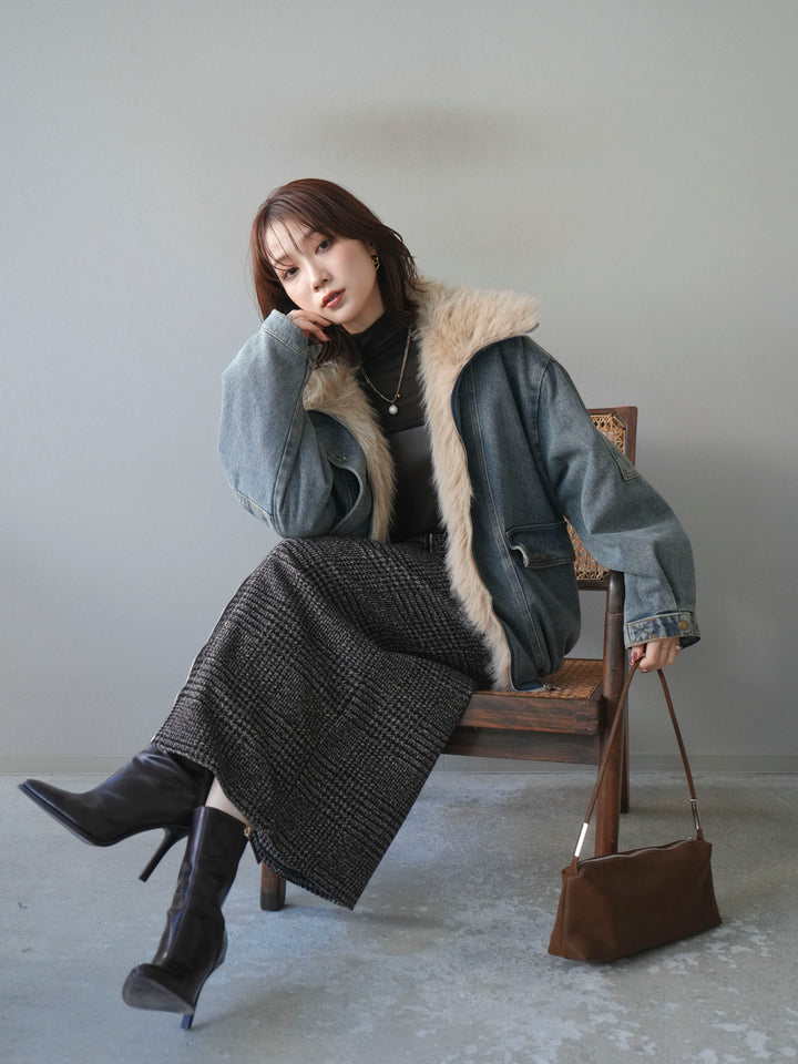 [SET]デニムxファーブルゾン+選べるアクセセット(2set)