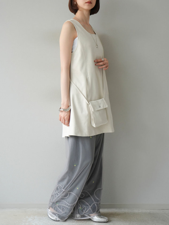 [予約]フラワー刺繍イージーパンツ/グレー