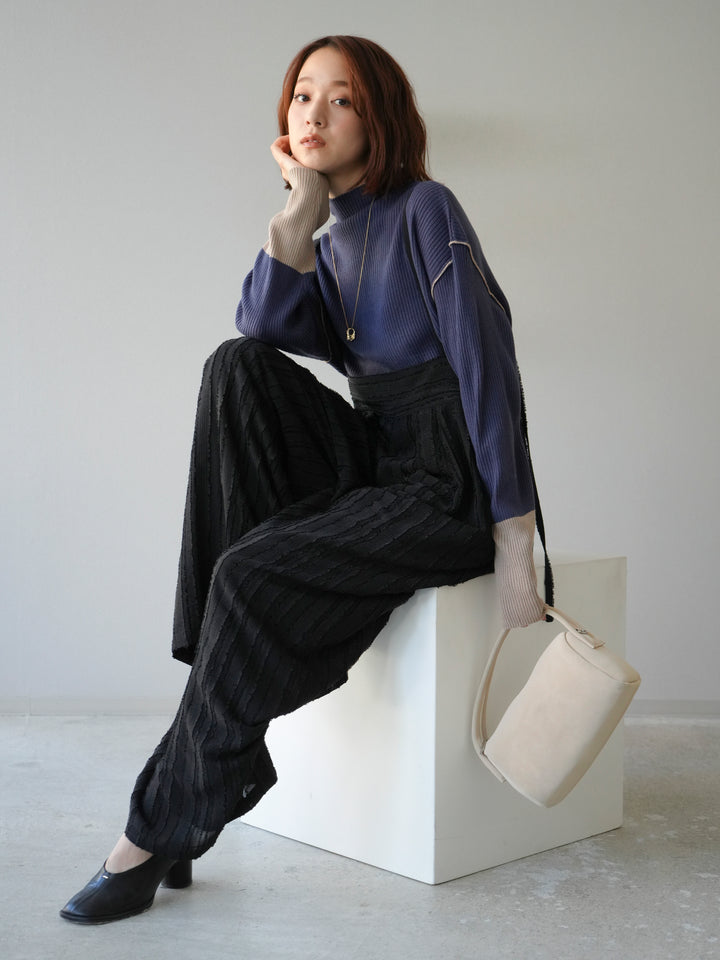 [予約]ジャガードストライプサロペット/ブラック