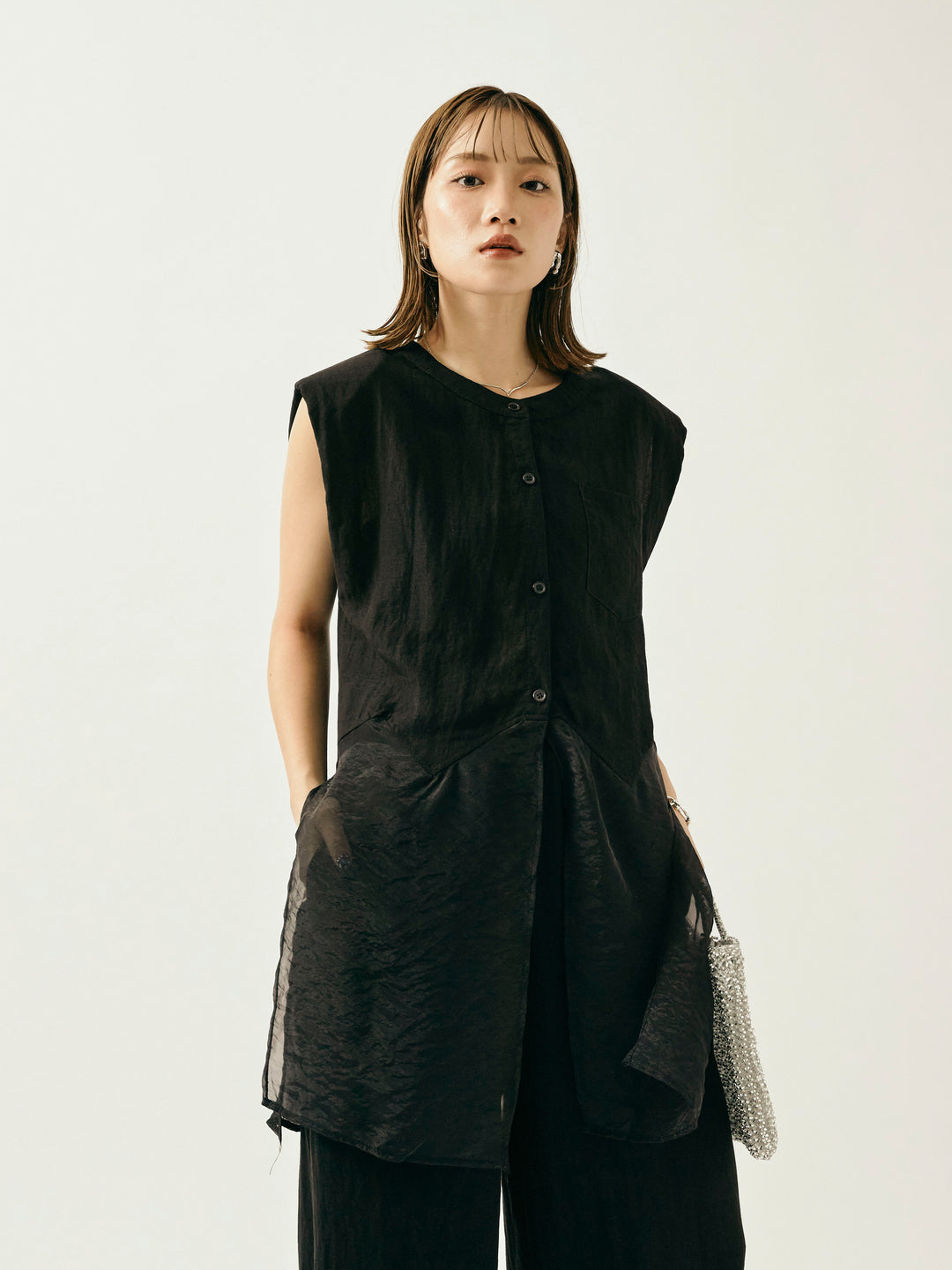 [SET]オーガンジーヘムブラウス＆ワイドパンツSET UP(2set)