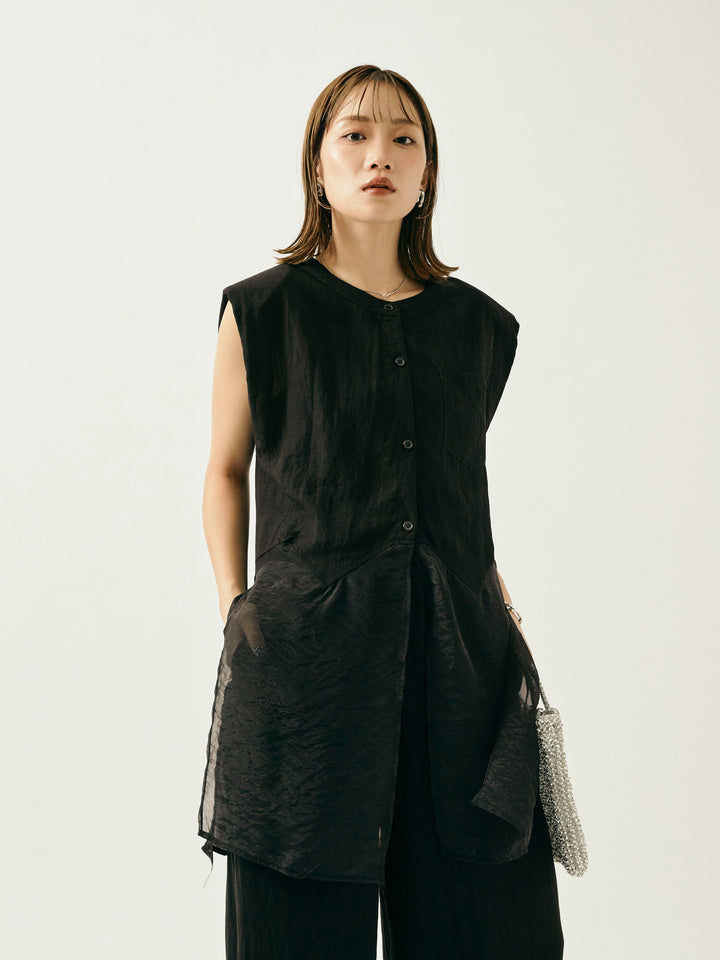 [SET]オーガンジーヘムブラウス＆ワイドパンツSET UP(2set)