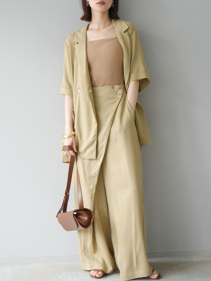[予約]ライトリネンアシンメトリーワイドパンツ/ベージュ