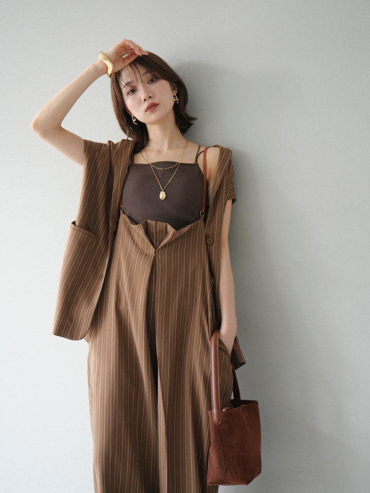 [SET]ヘリンボーンストライプジレ+ヘリンボーンストライプサロペット(2set)