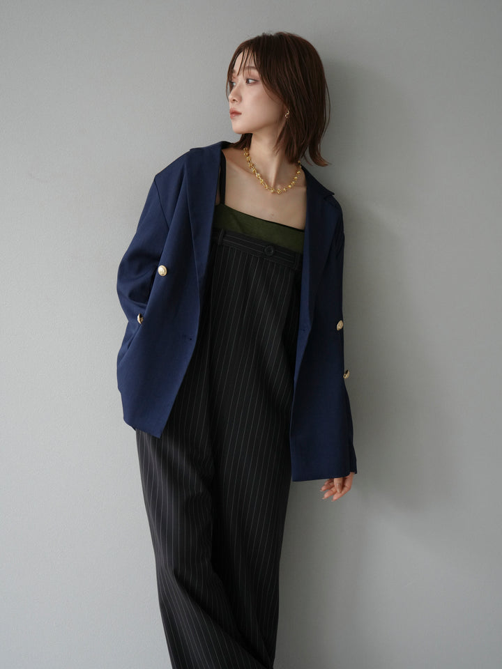 [予約]サテン切替ピンストライプサロペット/ブラック