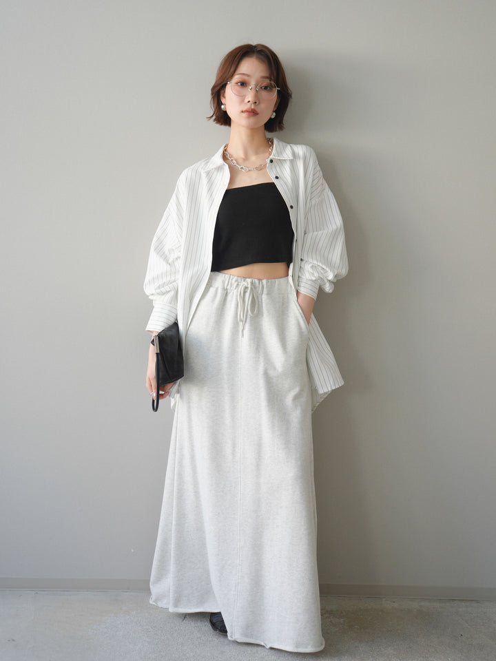 [SET]2WAYカシュクールストライプブラウス+スウェットフレアロングスカート(2set)