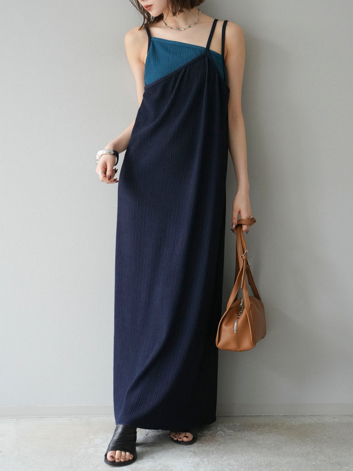 [予約]バイカラーレイヤードキャミワンピース/ネイビー