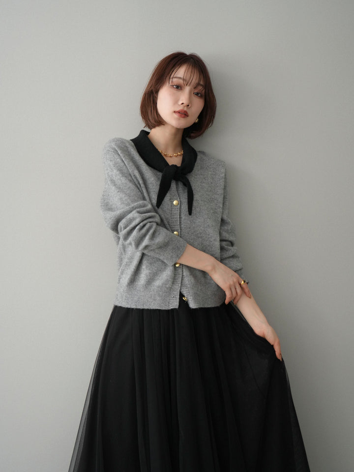 [予約]デザイン襟ニットカーディガン/gray