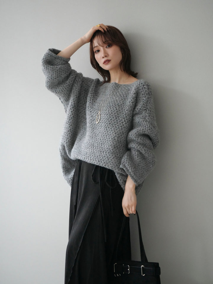 [予約]ワッフル編みオーバーニットプルオーバー/gray