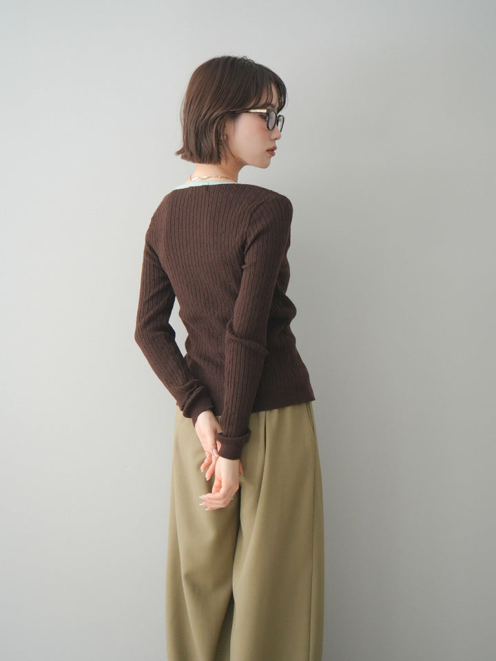 [予約]バイカラーレイヤードニットカーディガン/brown