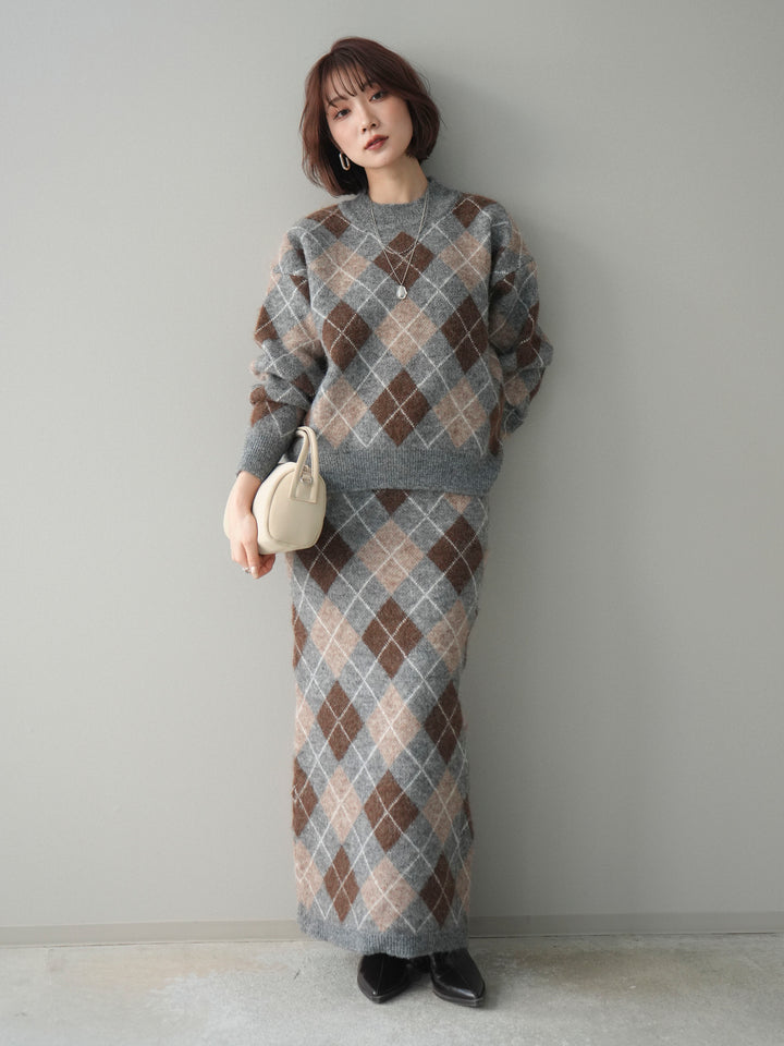 [SET]アーガイルニットプルオーバー&ロングスカートSET UP(2set)