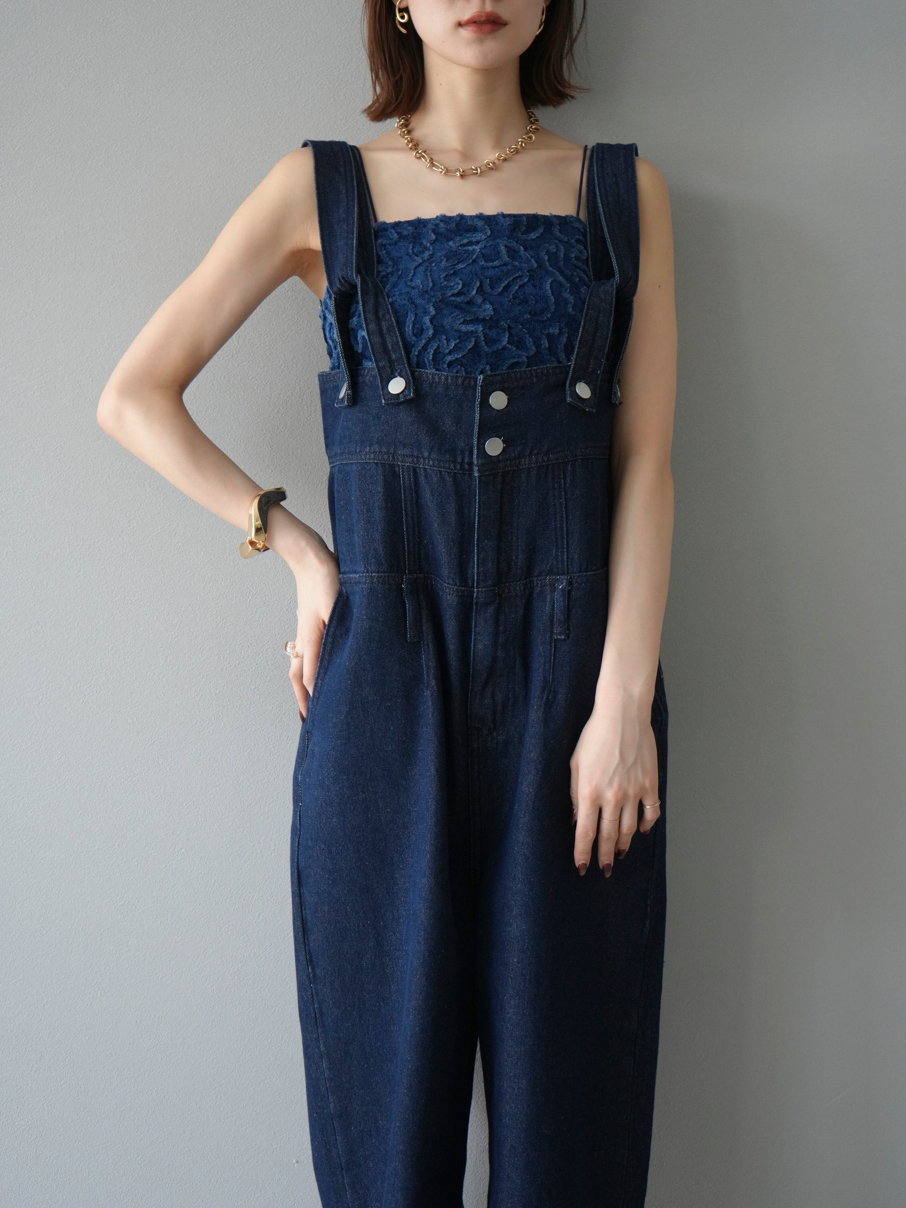 予約]デニムオーバーハイウエストサロペット/ネイビー – Lumier