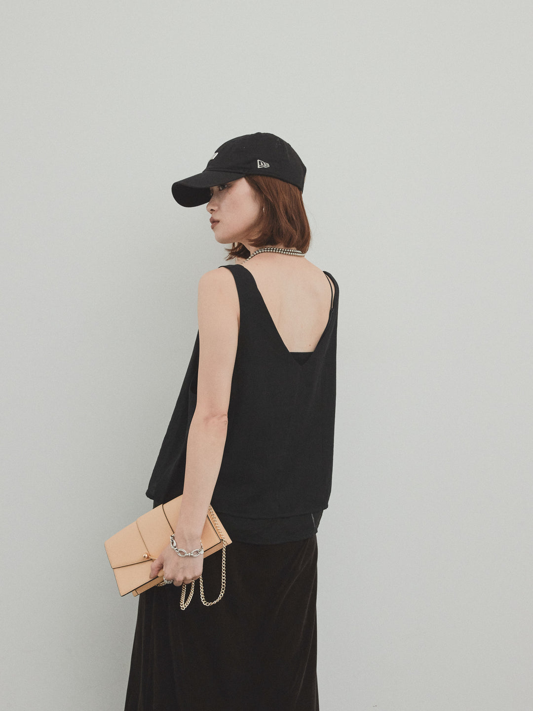 [預購] Washer Satin 薄紗多層背心/黑色