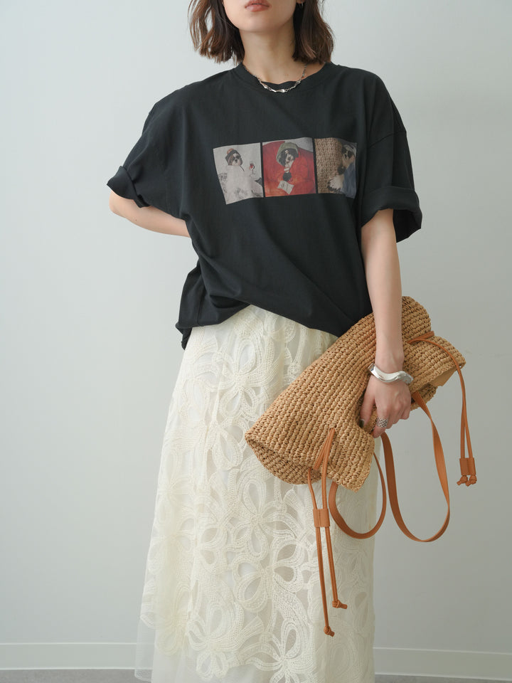 [SET]スリードッグフォトボックスTEE+フラワーレースレイヤードスカート(2set)