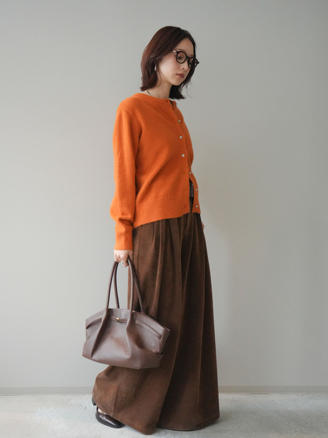 [SET]アンティークボタンニットカーディガン+ベルトデザインループコールテンワイドパンツ(ベルト付き)(2set)