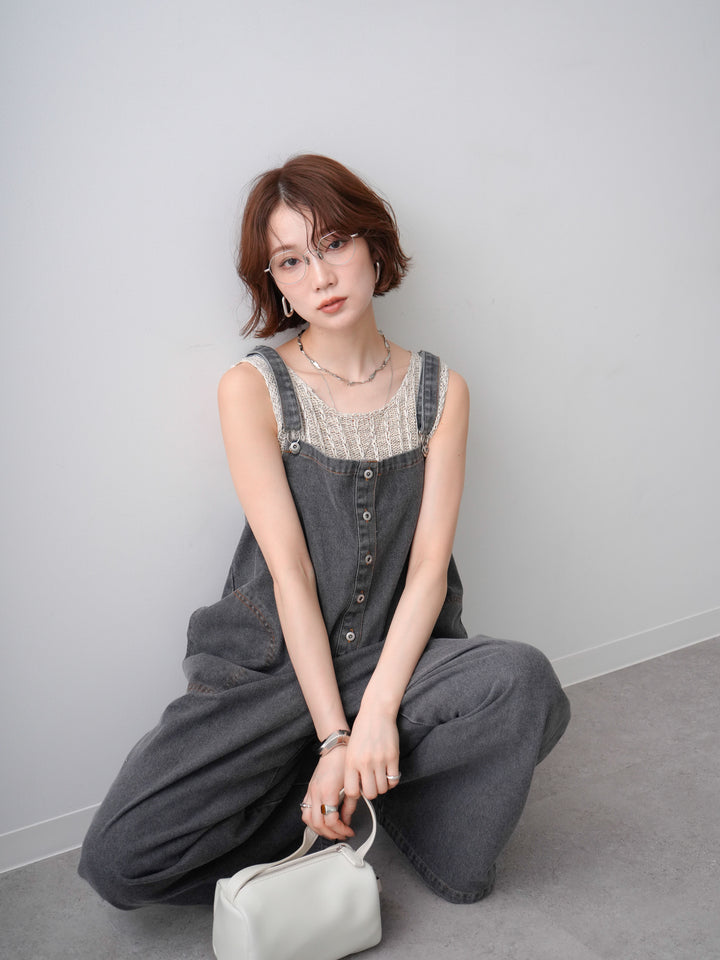 [予約]オーバーシルエットデニムオールインワン/black