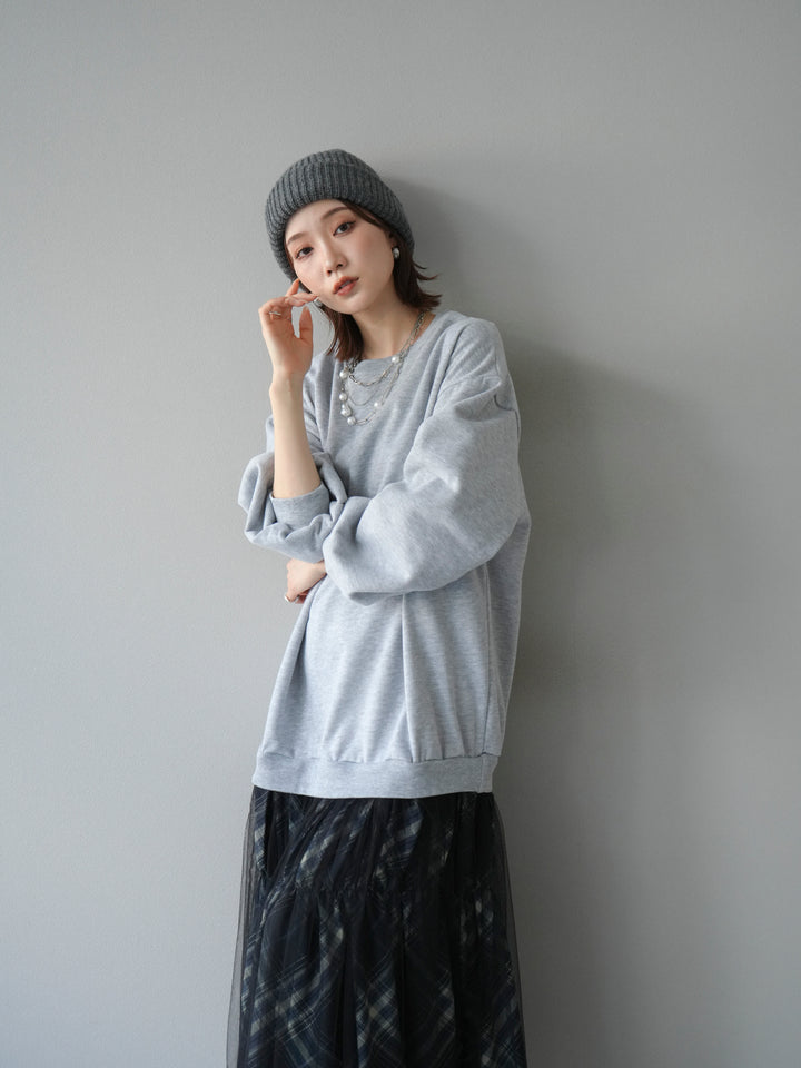 [予約]スウェットドッキングチェック柄レイヤードワンピース/グレー