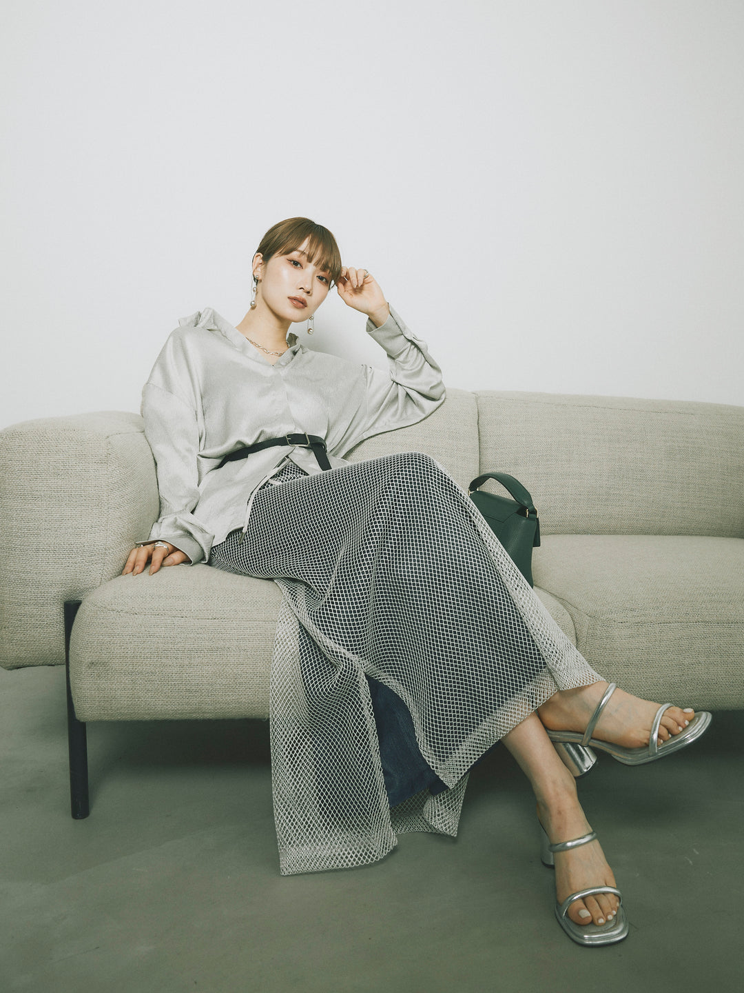 [予約]メッシュレイヤードスカート/ライトグレー