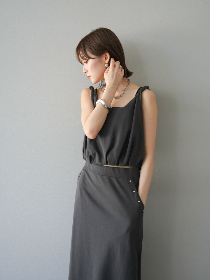 [SET]ミニ裏毛ツイストキャミバルーントップス＆Iラインスカート(2set)