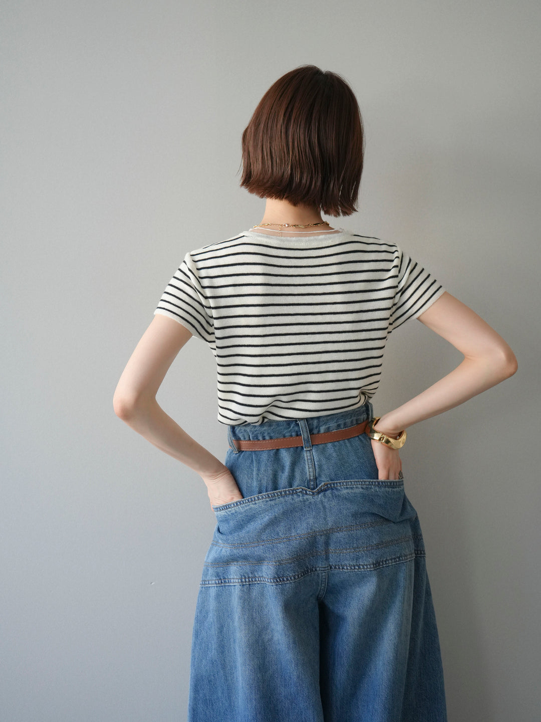 [予約]チュールレイヤードボーダーサマーニット/white