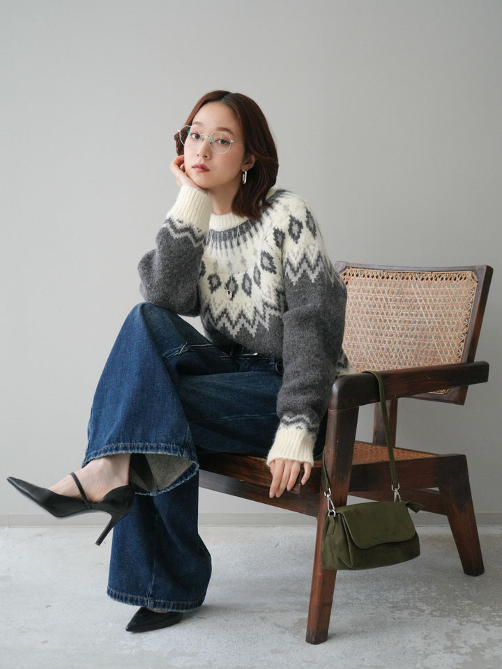 [予約]ノルディック柄ニットプルオーバー/gray