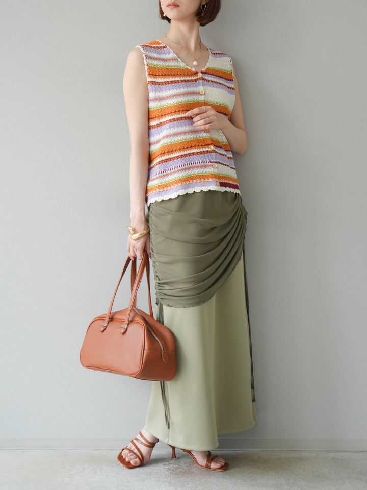 [予約]シアーレイヤードタイトスカート/ライトグリーン