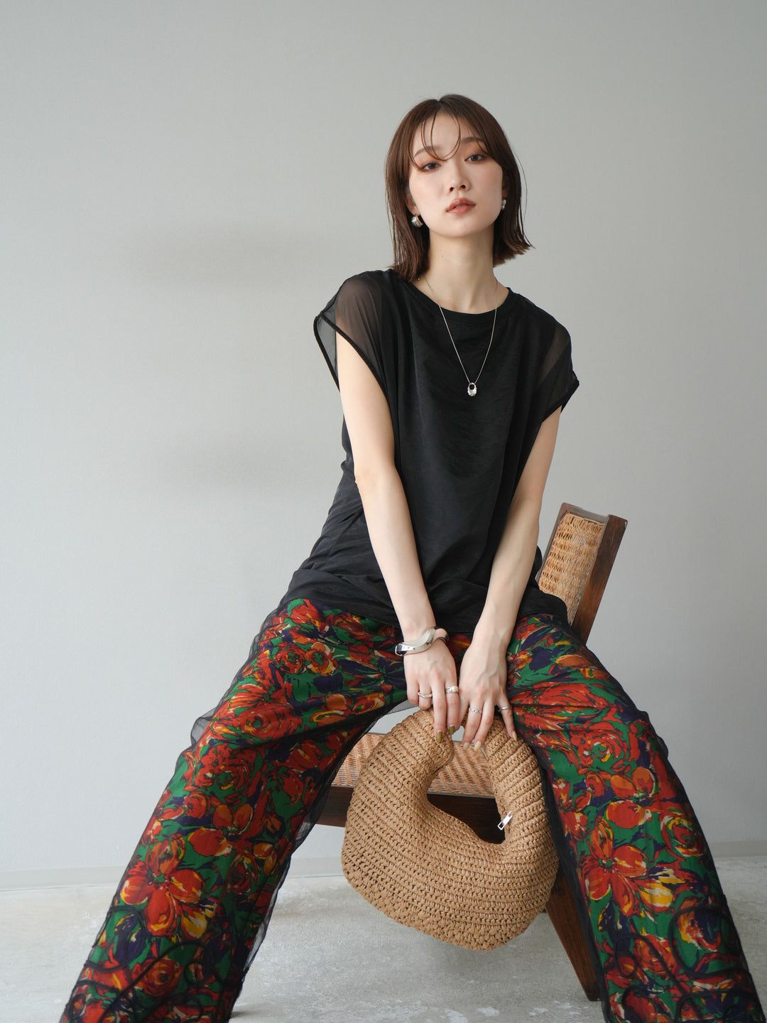 [予約]シアーレイヤードトップス/ブラック