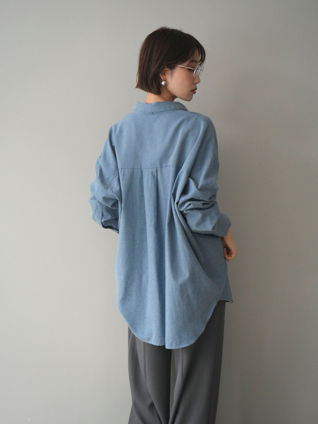 [予約]コットンライクボウタイオーバーシャツ/blue