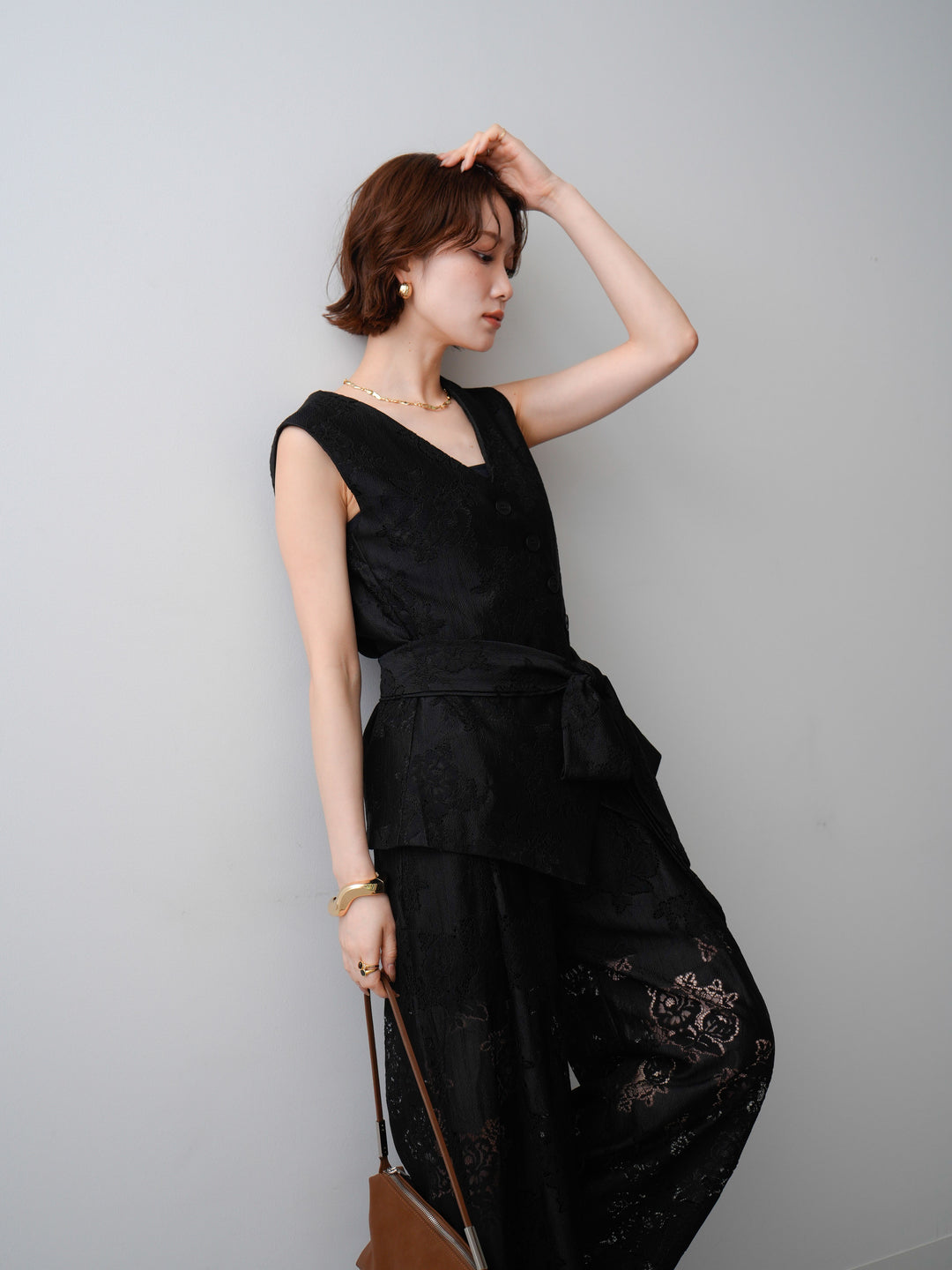 [SET]レースアシメベスト＆シースルーレースタックパンツ SET UP(2SET)+レースアシメベスト＆シースルーレースタックパンツ SET UP(2SET)(2set)