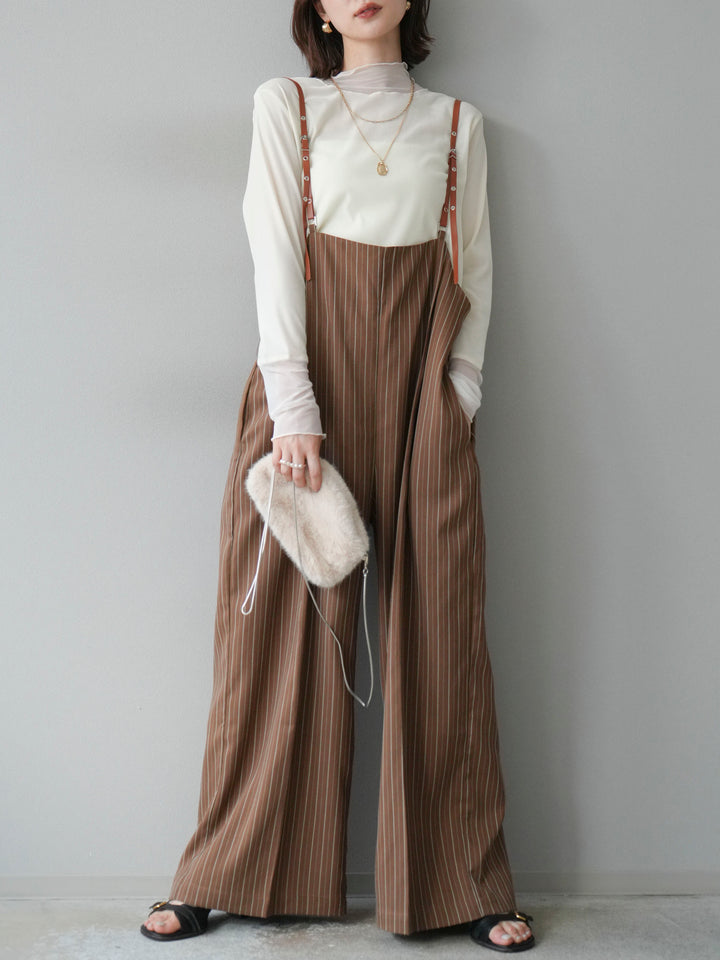 【着回しセット】[SET]ヘリンボーンストライプジレ+シアー切替ベロアトップス+ヘリンボーンストライプサロペット(3set)