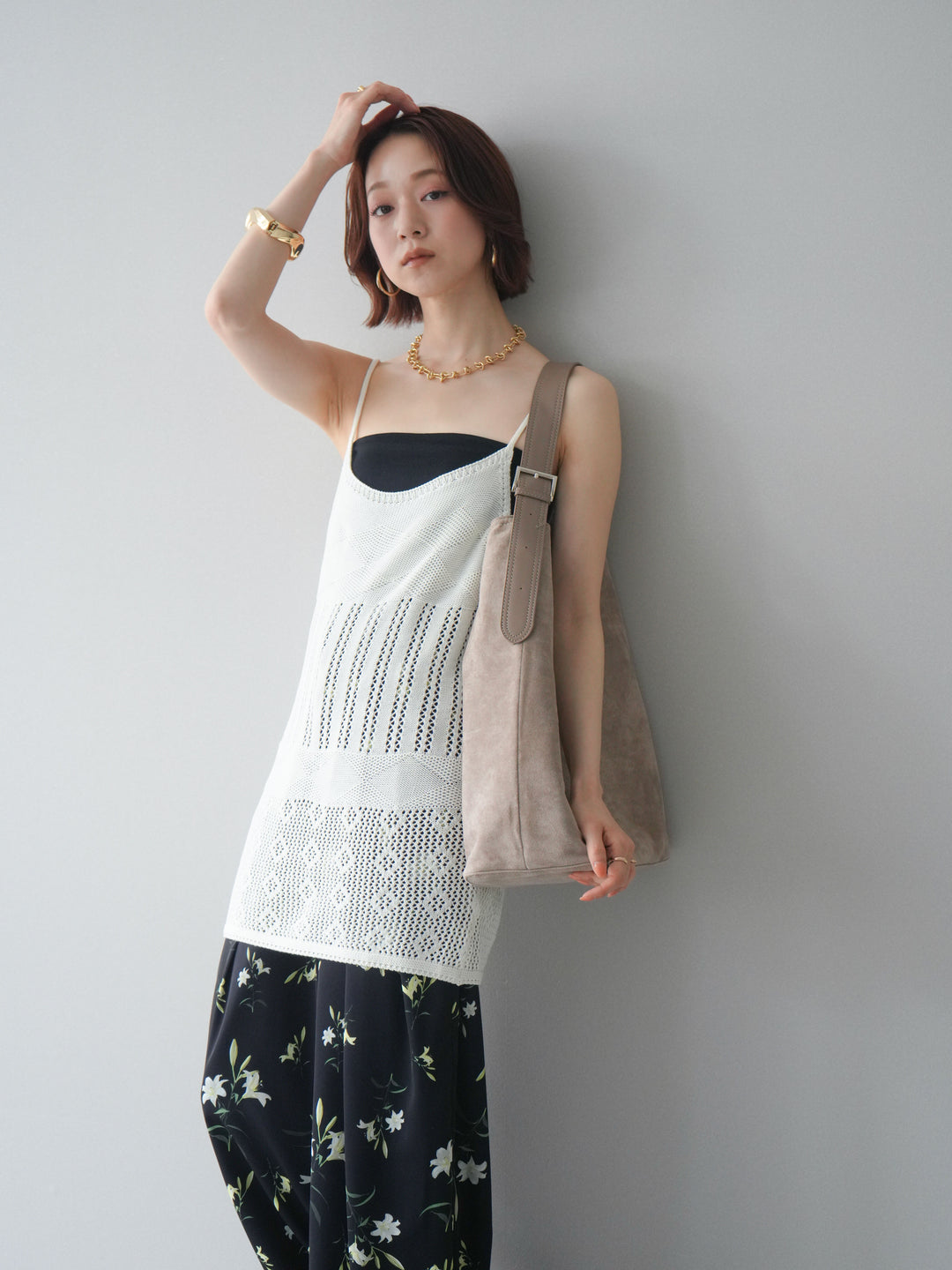 [予約]ランダム透かし編みニットキャミソール/ivory