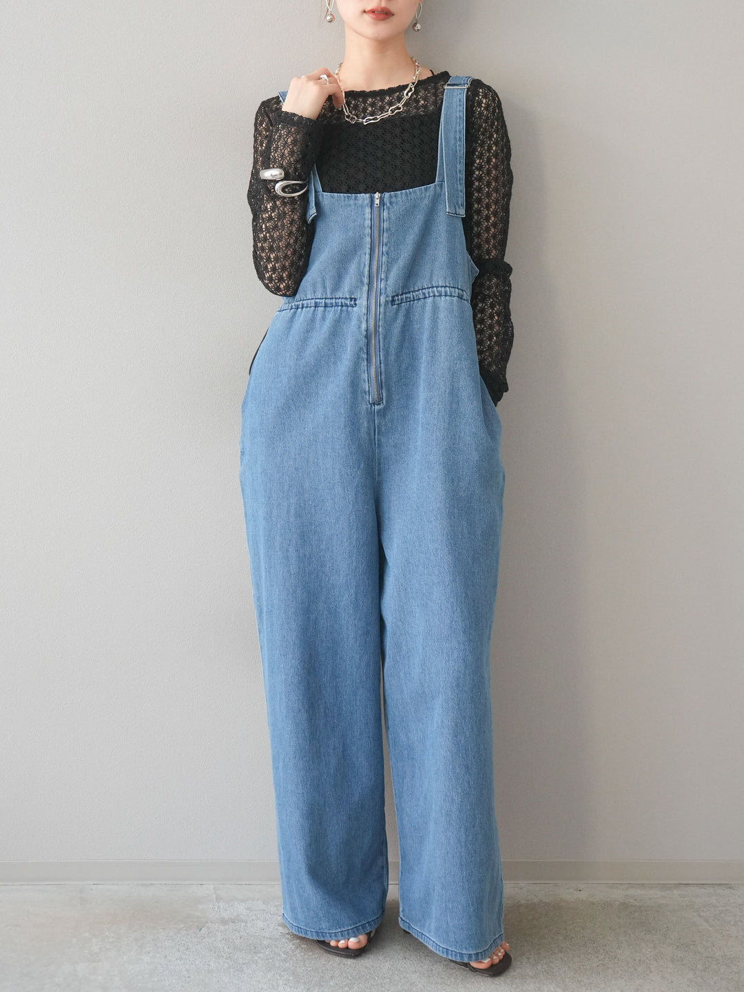 [予約]透かし編みトップス/ブラック