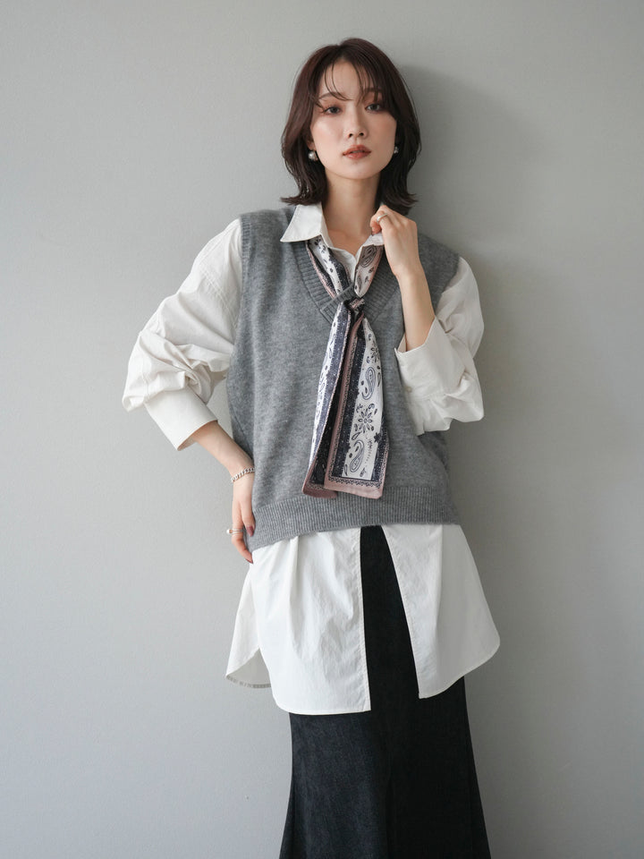 [予約]スカーフ付きニットベスト/gray