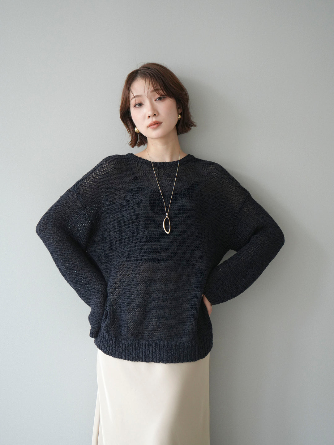 [予約]ローゲージルーズニット/black