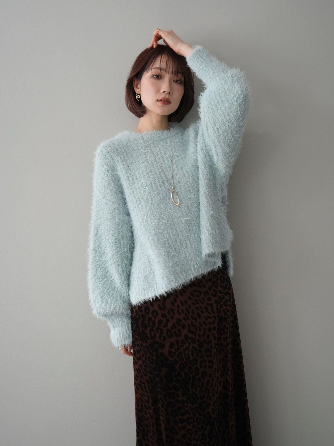 [予約]ボリュームスリーブシャギー MIXニットプルオーバー/mint