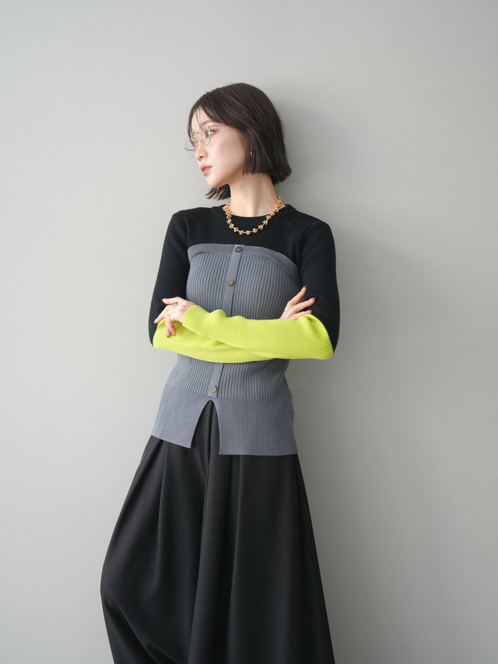 [SET]配色ビスチェドッキングリブニットトップス+選べるアクセセット(2set)