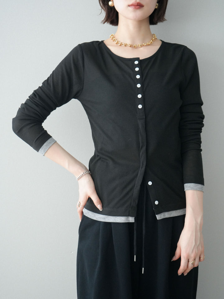 [予約]シアーリブバイカラーカーディガン/black